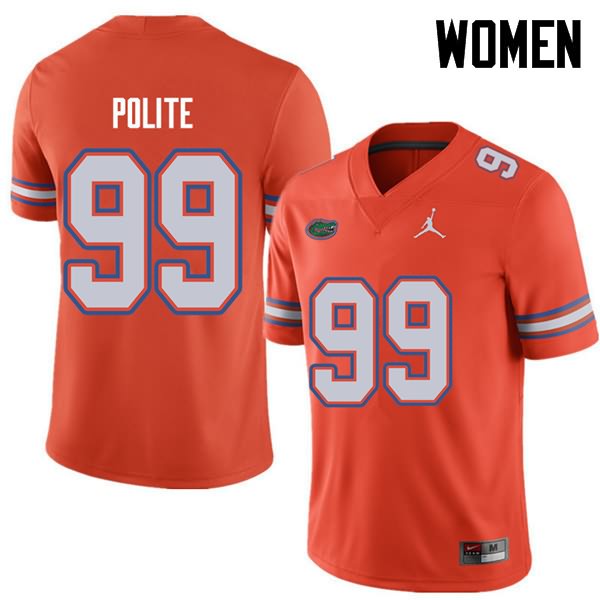 Women's NCAA Florida Gators Jachai Polite #99 Stitched Authentic Jordan Brand Orange College Football Jersey WEY2865QH